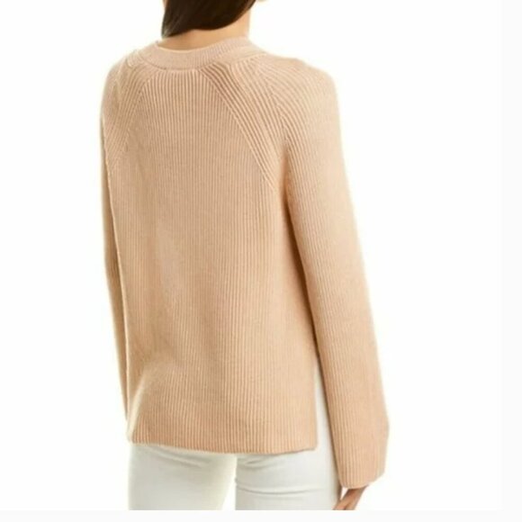 Lafayette 148 Cream Ribbed Cotton-Silk Blend Knit Crewneck Vented Sweater sz S - Picture 2 of 15